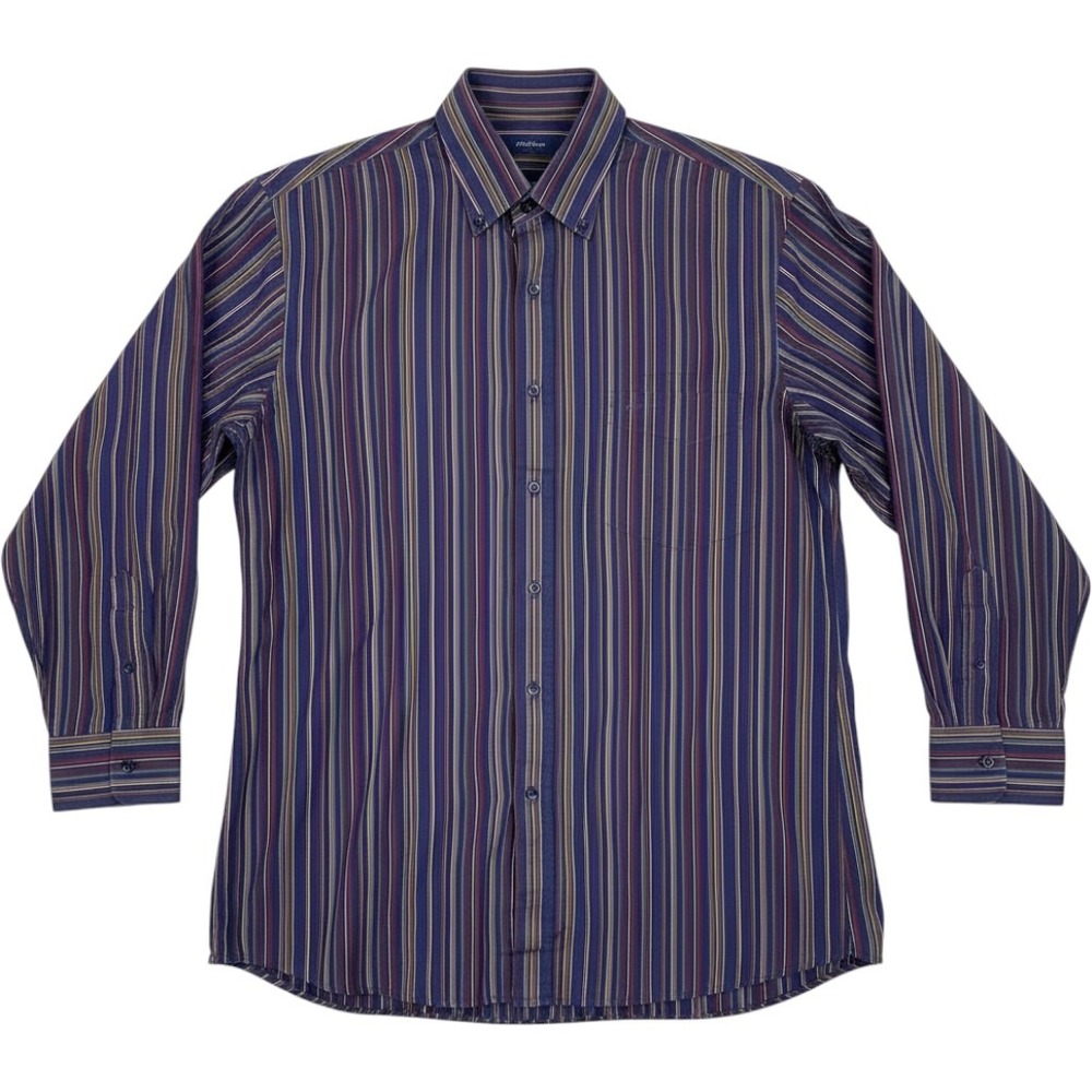 Paul & Shark Yachting Shirt Mens 45 XXL Navy Blue Multi Color Striped Cotton L/S